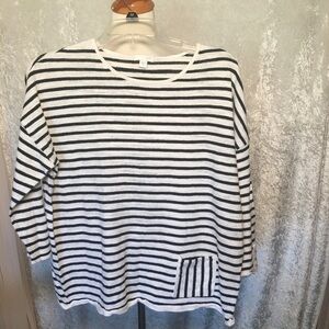 J. Jill Crew  sweater black Stripe Oversized Linen Cotton pullover Size M